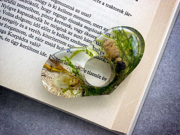 Kikelet barkával és gombával műgyanta olvasógyűrű