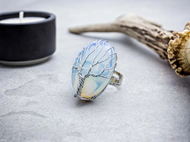 Életfa opalit ezüst színű gyűrűk