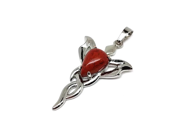 Csepp medál fém trefoil Jáspis vörös 2,5x4cm