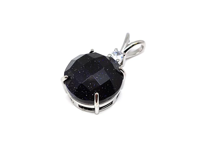 Kerek medál fém faz Goldstone kék 16mm