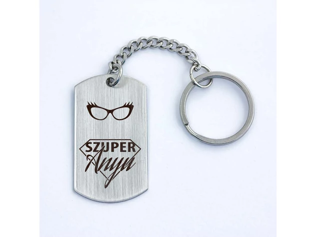 Szuper Anyu acél medálos kulcstartó