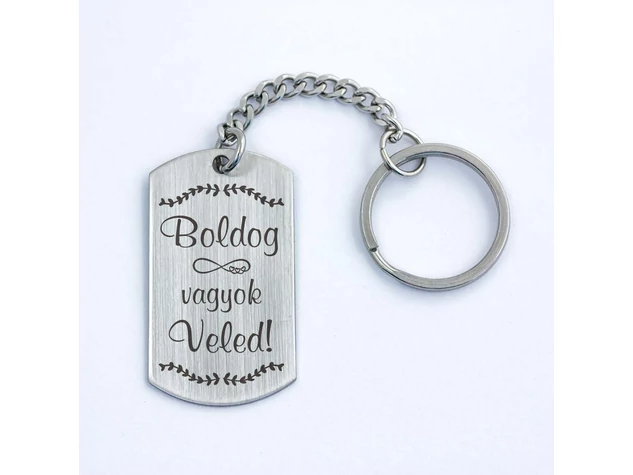 Boldog vagyok veled acél medálos kulcstartó