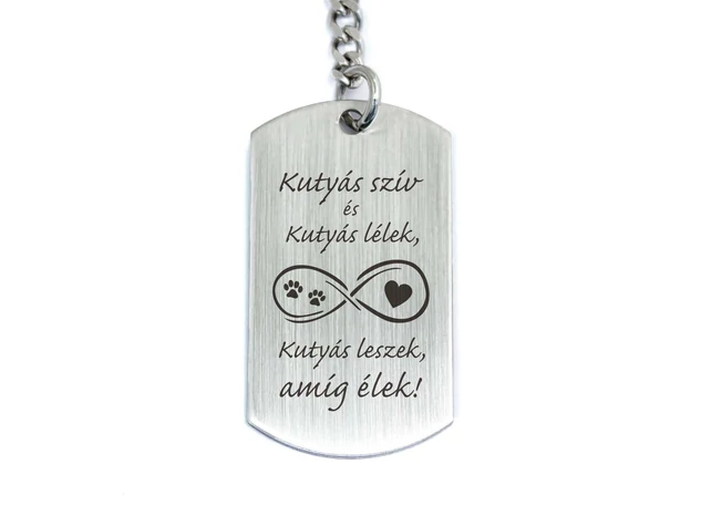 Kutya szív acél medálos kulcstartó