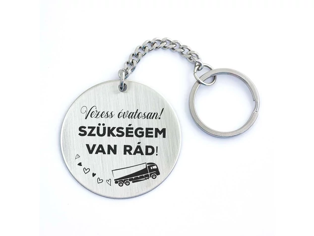 Vezess óvatosan acél medálos kulcstartó