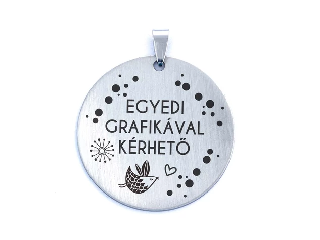 Egyedi grafikával gravírozott acél kör medál