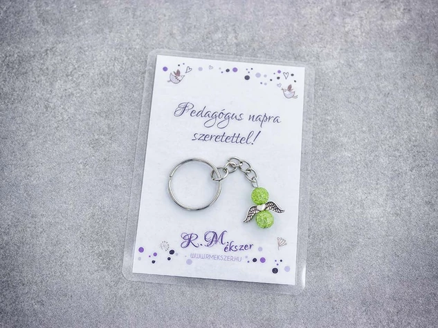 Pedagógus napra zöld angyal medálos kulcstartó