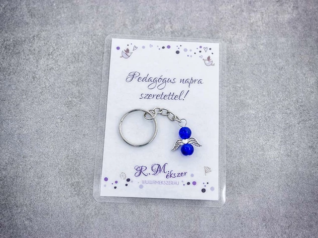 Pedagógus napra sötétkék angyal medálos kulcstartó